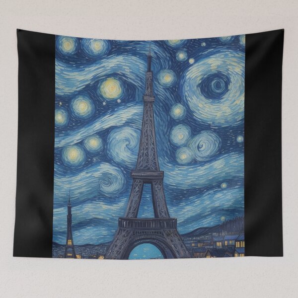 Aperçu de l'œuvre Starry Night in Paris Post Impressionism Van Gogh Inspired Art créée et vendue par Vangoholic.