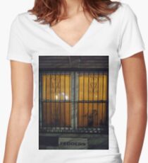 Iron, New York, Manhattan, Brooklyn, New York City, architecture, street, building, tree, car,   Women's Fitted V-Neck T-Shirt