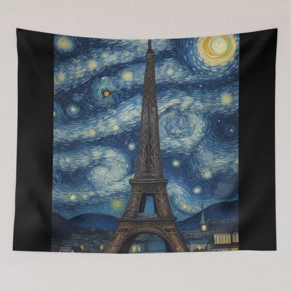 Aperçu de l'œuvre Starry Night in Paris Post Impressionism Van Gogh Inspired Art créée et vendue par Vangoholic.