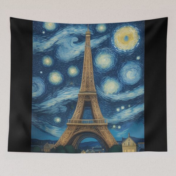 Aperçu de l'œuvre Starry Night in Paris Post Impressionism Van Gogh Inspired Art créée et vendue par Vangoholic.