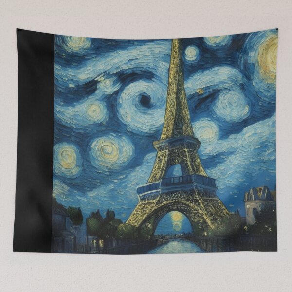 Aperçu de l'œuvre Starry Night in Paris Post Impressionism Van Gogh Inspired Art créée et vendue par Vangoholic.