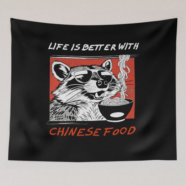 Item preview, La vida es mejor con la comida china - Retro Raccoon designed and sold by Hugo Bloke.