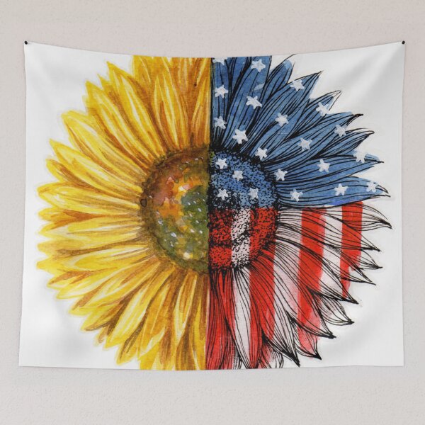 Item preview, Sunflower American flag graphic design print designed and sold by dcrc.