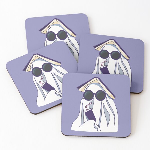 Item preview, Ghost wearing sunglasses with a drink and a book, purple designed and sold by rizdrawings.