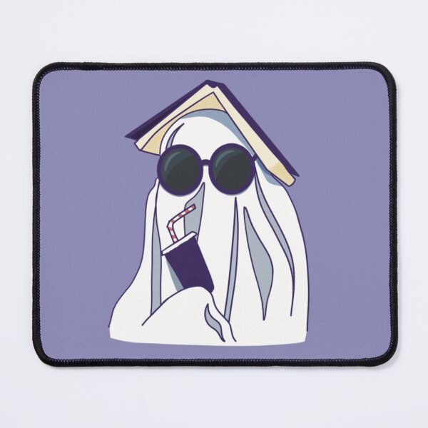 Item preview, Ghost wearing sunglasses with a drink and a book, purple designed and sold by rizdrawings.