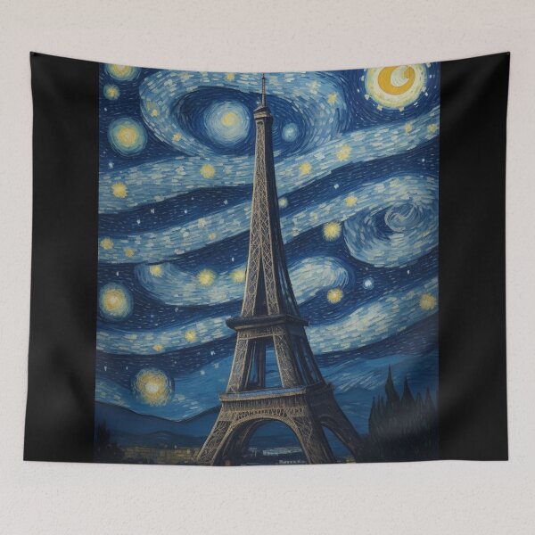 Aperçu de l'œuvre Starry Night in Paris Post Impressionism Van Gogh Inspired Art créée et vendue par Vangoholic.