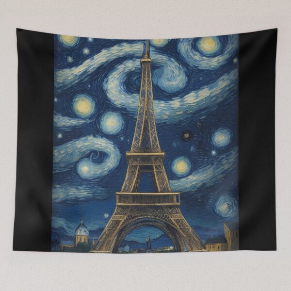 Aperçu de l'œuvre Starry Night in Paris Post Impressionism Van Gogh Inspired Art créée et vendue par Vangoholic.