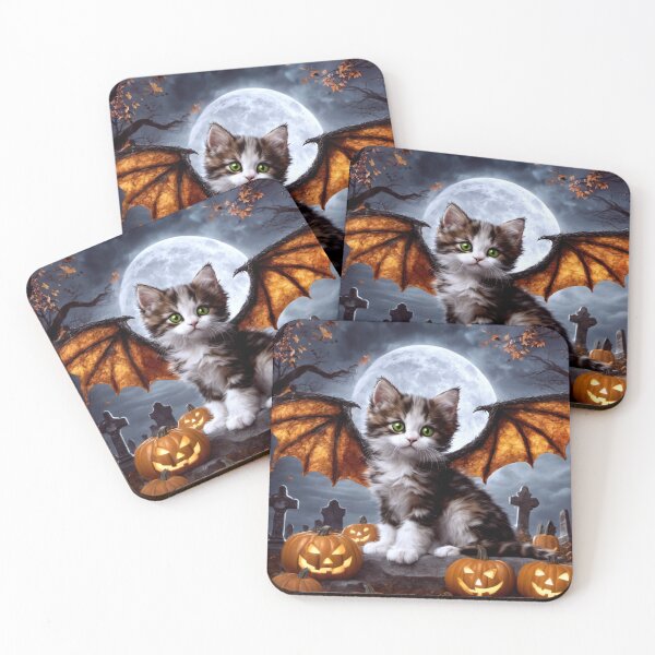 Item preview, A Calico Dragon Kitten Sitting in a Graveyard on Halloween designed and sold by Lava Tigers Art.