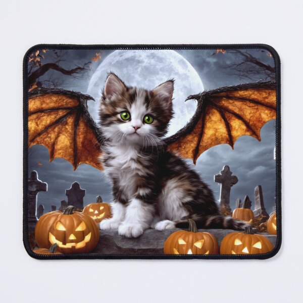 Item preview, A Calico Dragon Kitten Sitting in a Graveyard on Halloween designed and sold by Lava Tigers Art.