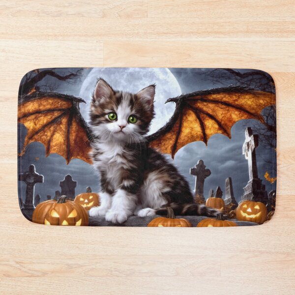 Item preview, A Calico Dragon Kitten Sitting in a Graveyard on Halloween designed and sold by Lava Tigers Art.