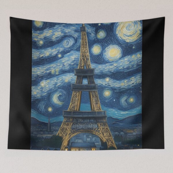 Aperçu de l'œuvre Starry Night in Paris Post Impressionism Van Gogh Inspired Art créée et vendue par Vangoholic.