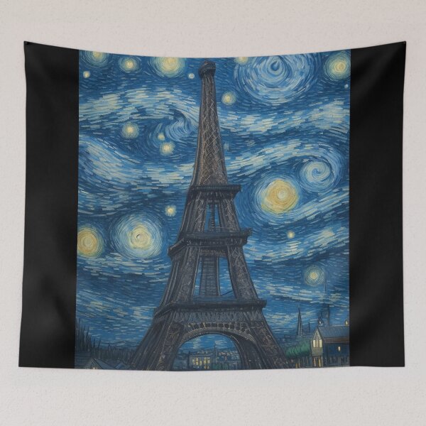 Aperçu de l'œuvre Starry Night in Paris Post Impressionism Van Gogh Inspired Art créée et vendue par Vangoholic.