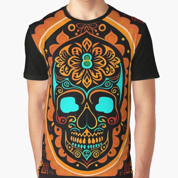arte de portada cómica de simetría de una cabeza de calavera Arte de calavera boho Camiseta gráfica
