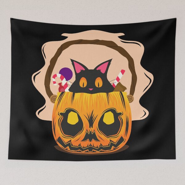 Item preview, Cat in pumpkin with sweets on Halloween designed and sold by Dizartico.