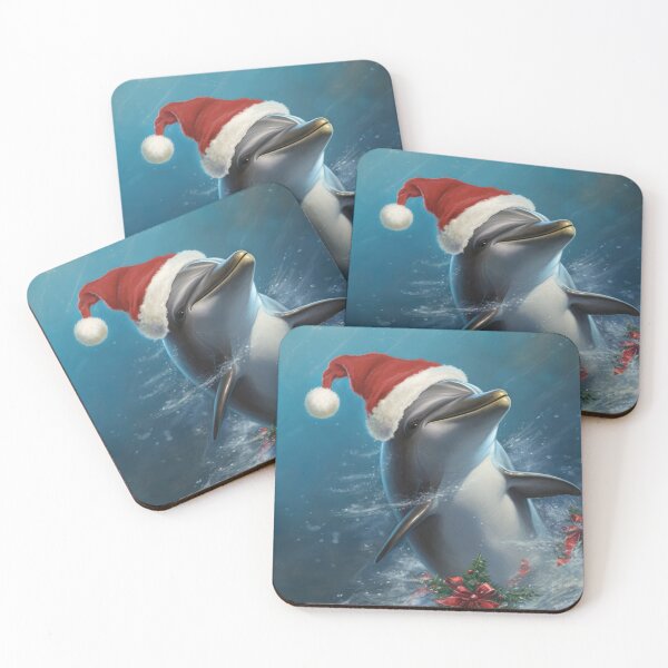 Item preview, Dolphin with Santa Hat and Christmas Decorations designed and sold by OddCorro.