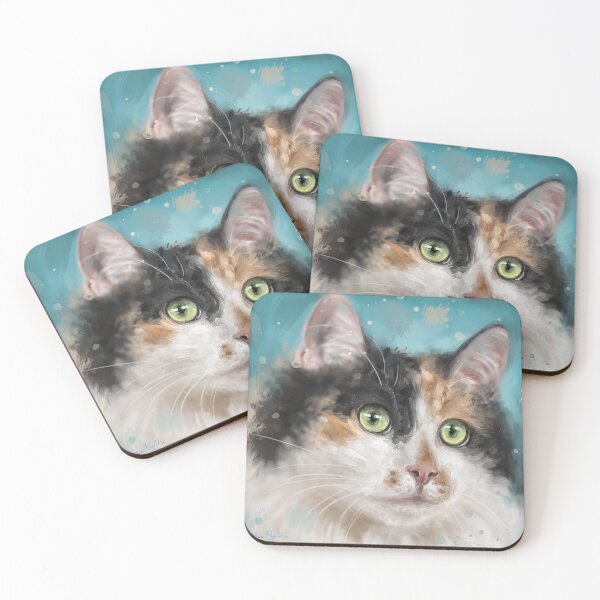 Item preview, Painting of an Adorable Calico Tri-Color Cat with Gorgeous Green Eyes designed and sold by ibadishi.