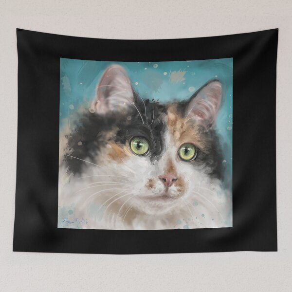 Item preview, Painting of an Adorable Calico Tri-Color Cat with Gorgeous Green Eyes designed and sold by ibadishi.