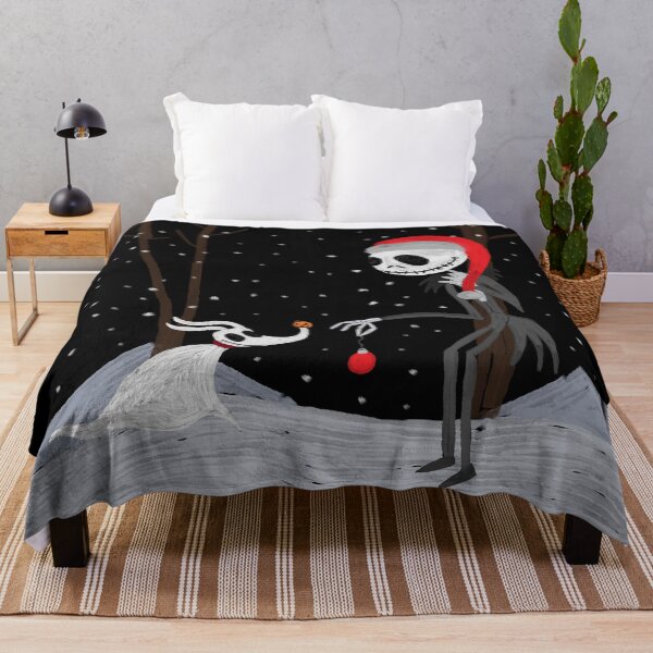 Item preview, painted jack and zero in snowy christmas winter wooded backdrop (the nightmare before christmas) designed and sold by Soulfate.