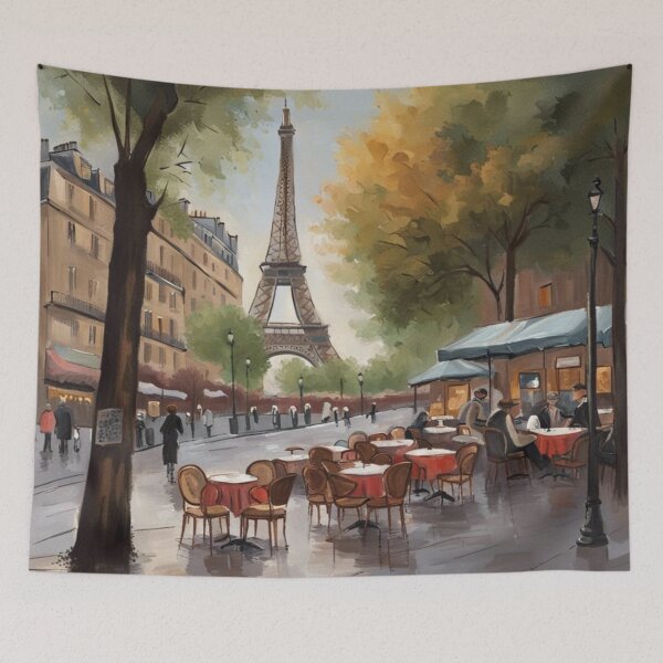 Item preview, Paris painting of street café and Eiffel Tower in background designed and sold by JackFreestone.