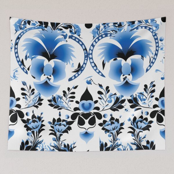 Artikelvorschau, Buntes Fantasiemuster blau weiß schwarz Ornamente entworfen und verkauft von G-M-Designs.