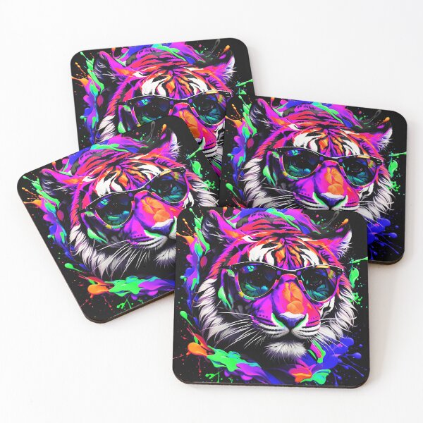 Artikelvorschau, Tiger mit Sonnenbrille und buntem Farbspritzer entworfen und verkauft von MindWave THC.