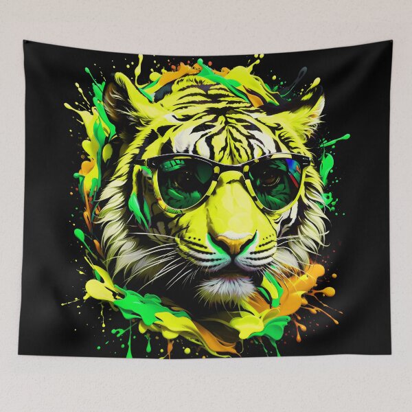 Artikelvorschau, Tiger mit Sonnenbrille und buntem Farbspritzer entworfen und verkauft von MindWave THC.