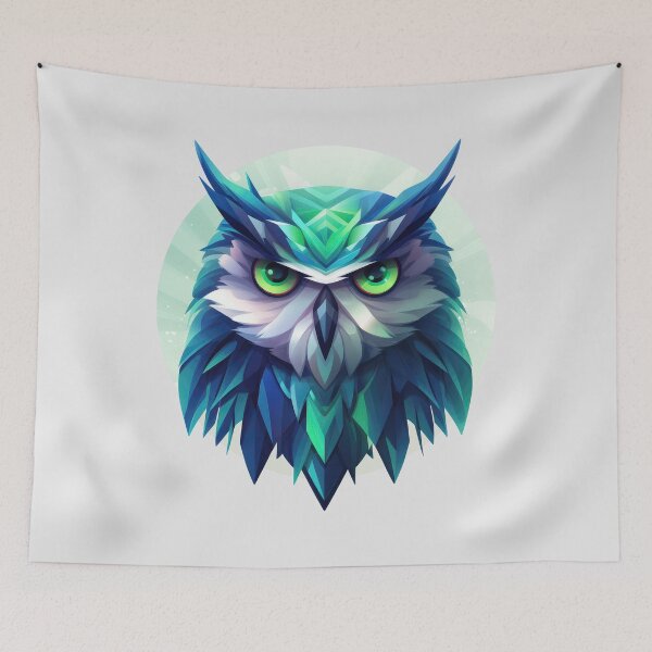 Item preview, Geometric Owl in Holographic Greens and Blues designed and sold by HootHaven.