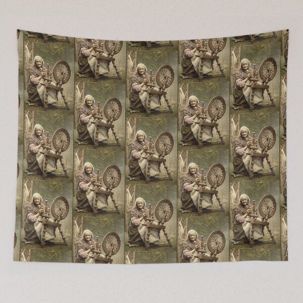 Item preview, Old Irish Woman Spinner With Spinning Wheel designed and sold by zoiefadelas.