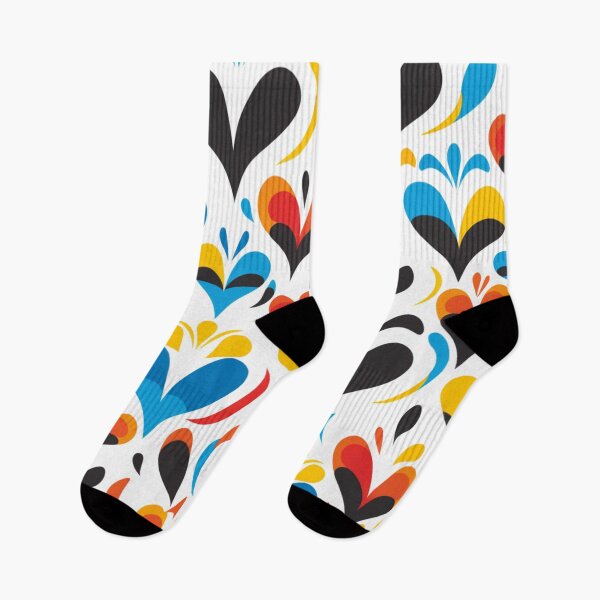 Artikelvorschau, Buntes Fantasiemuster rot gelb blau weiß schwarz Ornamente Herzen entworfen und verkauft von G-M-Designs.