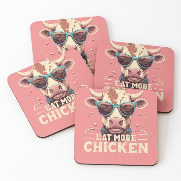 Aperçu de l'œuvre Mangez plus de poulet, vache drôle, vache avec des lunettes de soleil, citations sarcastiques, chickfila, cadeau créée et vendue par bubblylive.