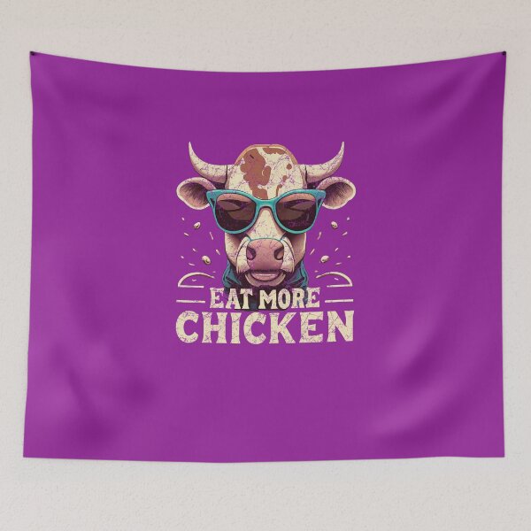 Aperçu de l'œuvre Mangez plus de poulet, vache drôle, vache avec des lunettes de soleil, citations sarcastiques, chickfila, cadeau créée et vendue par bubblylive.