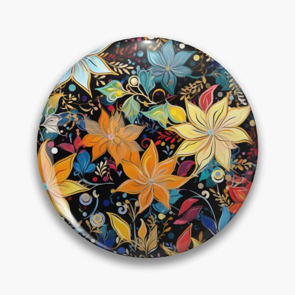 Item preview, Colorful fantasy pattern red yellow green blue orange black ornament flowers designed and sold by G-M-Designs.