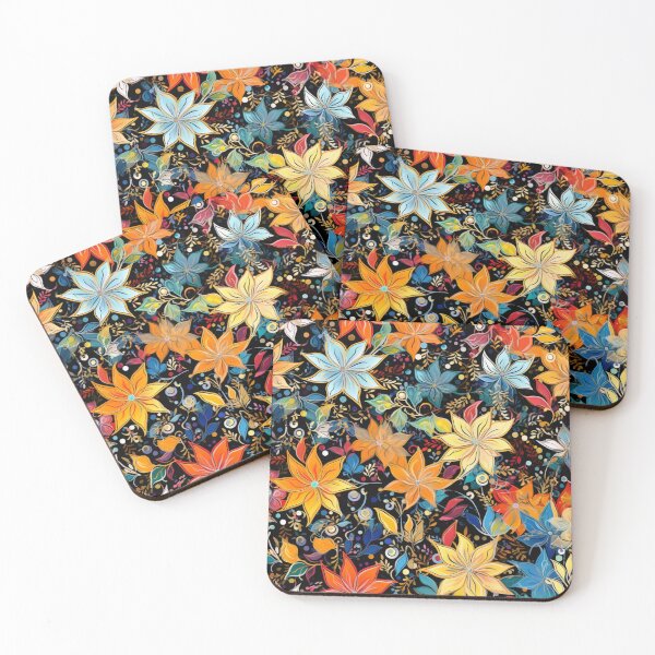 Item preview, Colorful fantasy pattern red yellow green blue orange black ornament flowers designed and sold by G-M-Designs.