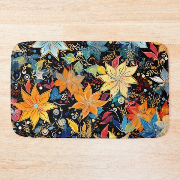 Item preview, Colorful fantasy pattern red yellow green blue orange black ornament flowers designed and sold by G-M-Designs.