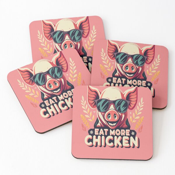Aperçu de l'œuvre Mangez plus de poulet, cochon drôle, cochon avec des lunettes de soleil, citations sarcastiques, chickfila, cadeau créée et vendue par bubblylive.
