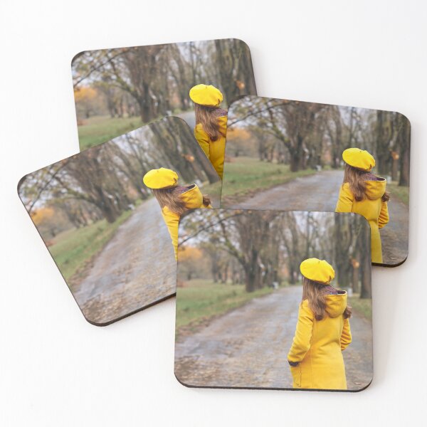 Item preview, girl in a yellow coat and beret in park autumn season designed and sold by goceris.