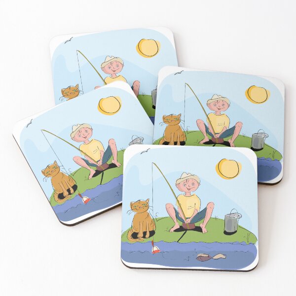 Item preview, Quiet river fishing a colorful image of a child and cat enjoying a peaceful day designed and sold by thespecialtyhub.