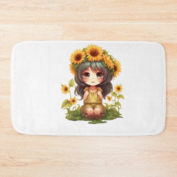 Item preview, Girl wearing sunflower headband shot  ponytails, sunflower background  designed and sold by mermaidselina.