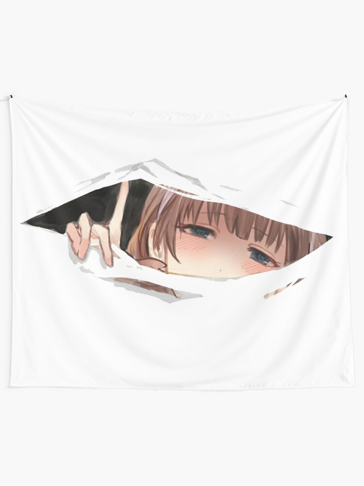 Anime Girl With Heart Pupils Peeking Tapestry For Sale By Kinzdarell