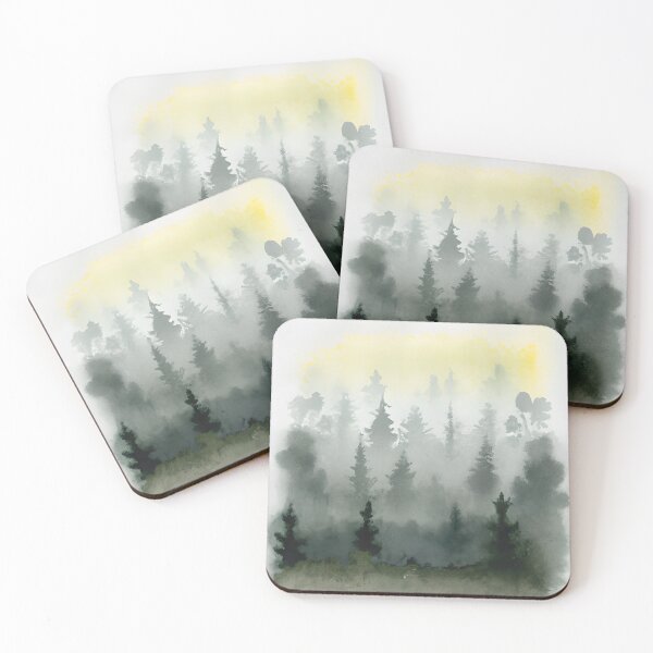 Item preview, Nordic Forest Watercolour, Misty, Grey, Green and Yellow designed and sold by Coralgb.