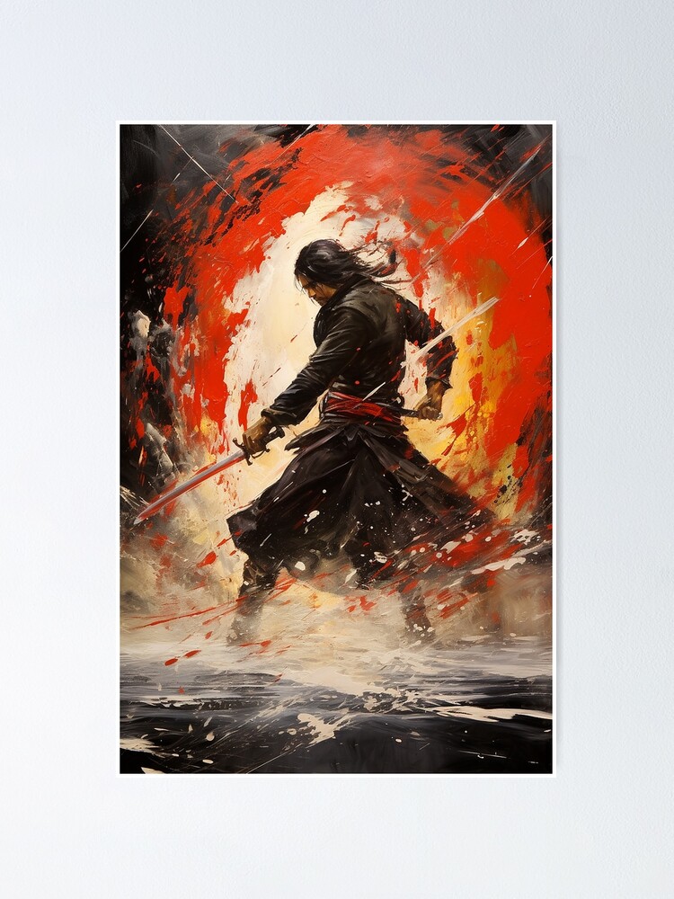 Japanese samurai in fighting stance | Poster