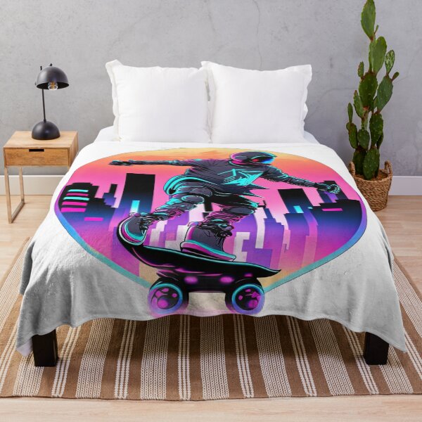 Item preview, Skateboarder With Helmet In Retro 80s Synthwave Background designed and sold by Puristock.