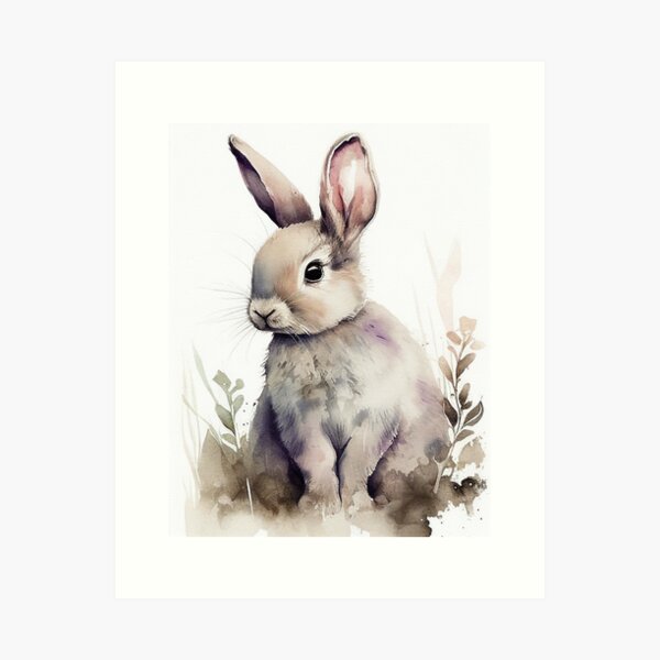 Aperçu de l'œuvre Mignon petit lapin animal aquarelle peinture créée et vendue par cotoprints.