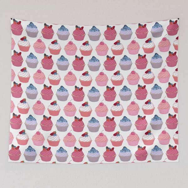 Item preview, Cupcake pattern | Cherry, Strawberry, Blueberry and Raspberry Fancy Cupcakes on White designed and sold by Lindsay Marie Patterns.