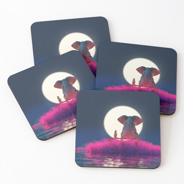 Item preview, Elephant and Dog are sitting on a small island on a moonlit night designed and sold by Mike Kiev art.