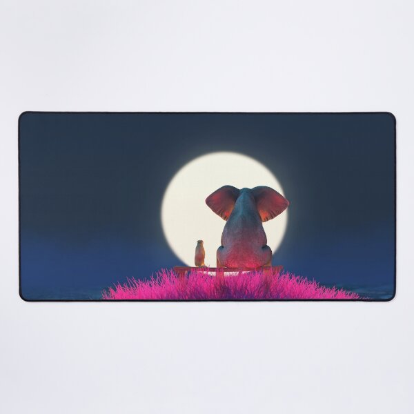Item preview, Elephant and Dog are sitting on a small island on a moonlit night designed and sold by Mike Kiev art.