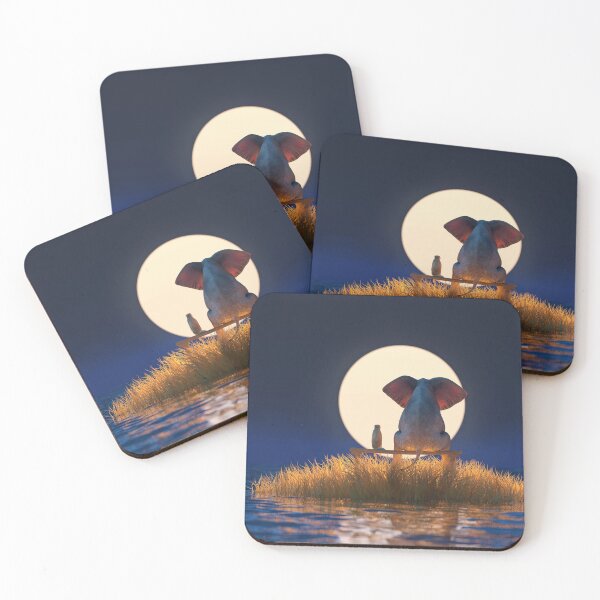 Item preview, Elephant and Dog are sitting on a small island on a moonlit night 2 designed and sold by Mike Kiev art.