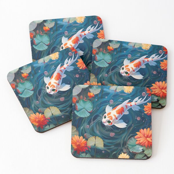 Item preview, Beneath the Waves: The Artistry of a Cat-Faced Koi Amidst Blooms designed and sold by DreaverDelights.