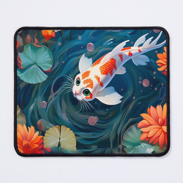 Item preview, Beneath the Waves: The Artistry of a Cat-Faced Koi Amidst Blooms designed and sold by DreaverDelights.