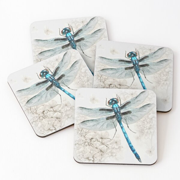 Item preview, Blue Dragonfly On A White Floral Background designed and sold by taiche.